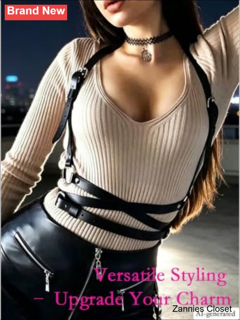 ๐ป Punk PU Leather Harness Belt Adjustable Chest Waist Strap for Party Cosplay - Picture 5 of 5